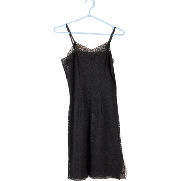 Vintage Black Lace Slip Large Dress Lined Large Sheer Bust V Neck SP63 - Picture 4 of 10